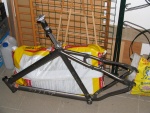 remains of the old bike - an older cult frame, kalloy seatpost, broken lamp clamp